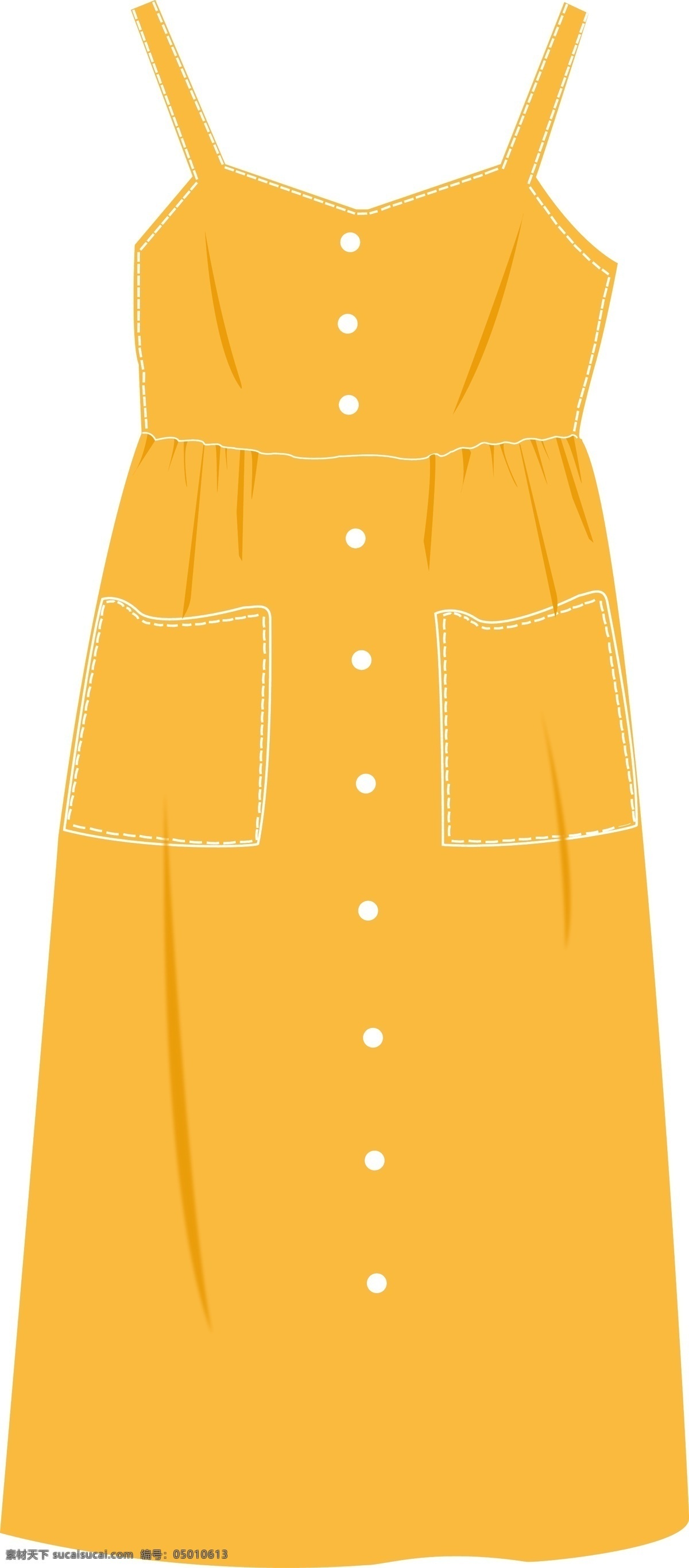 黄色一体裙子 黄色 扣子 一体