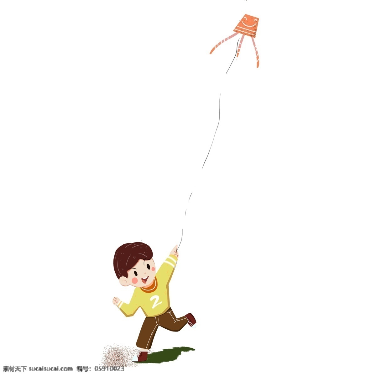 卡通 手绘 春天 放风筝 小 男孩 插画 男生 儿童 人物