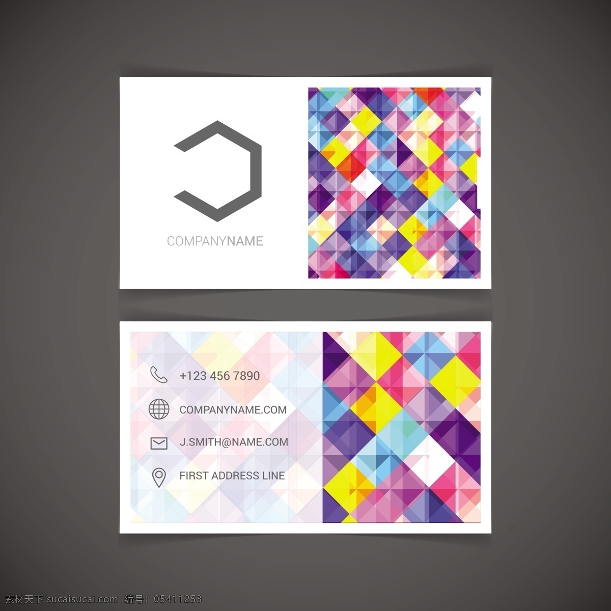 彩色 菱形 装饰 商务 名片 矢量 几何 图案 片卡 创意 个性