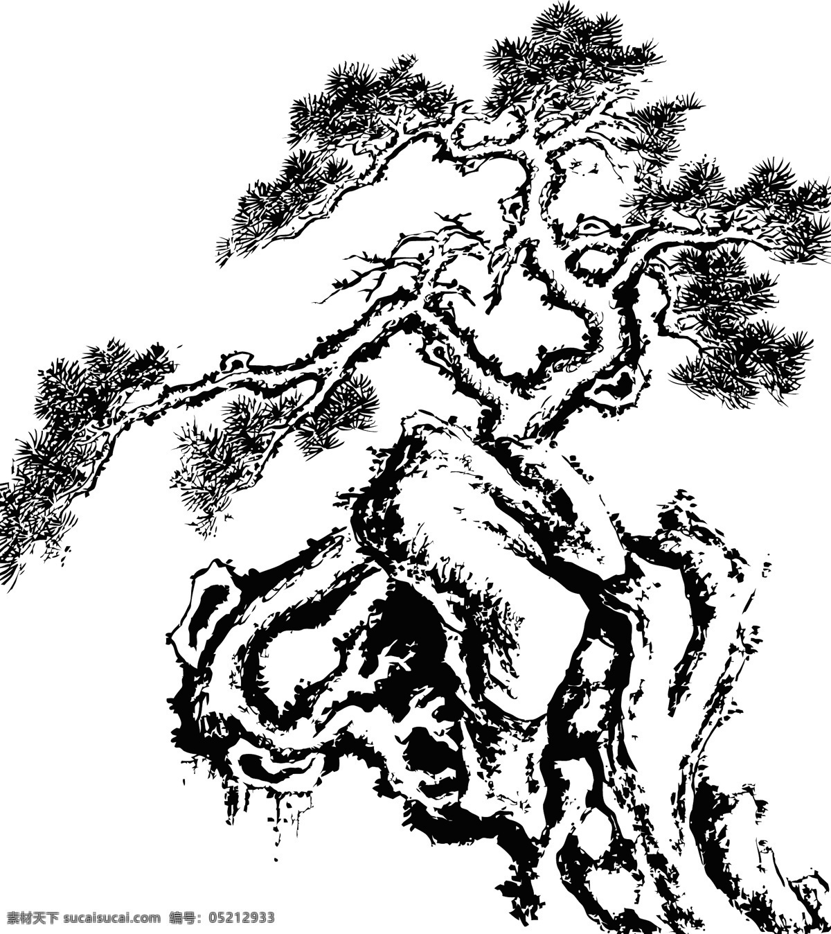 怪石古树树木 怪石 古树 嶙峋 线描 矢量 雕刻 树木 线描山水 自然景观 自然风光