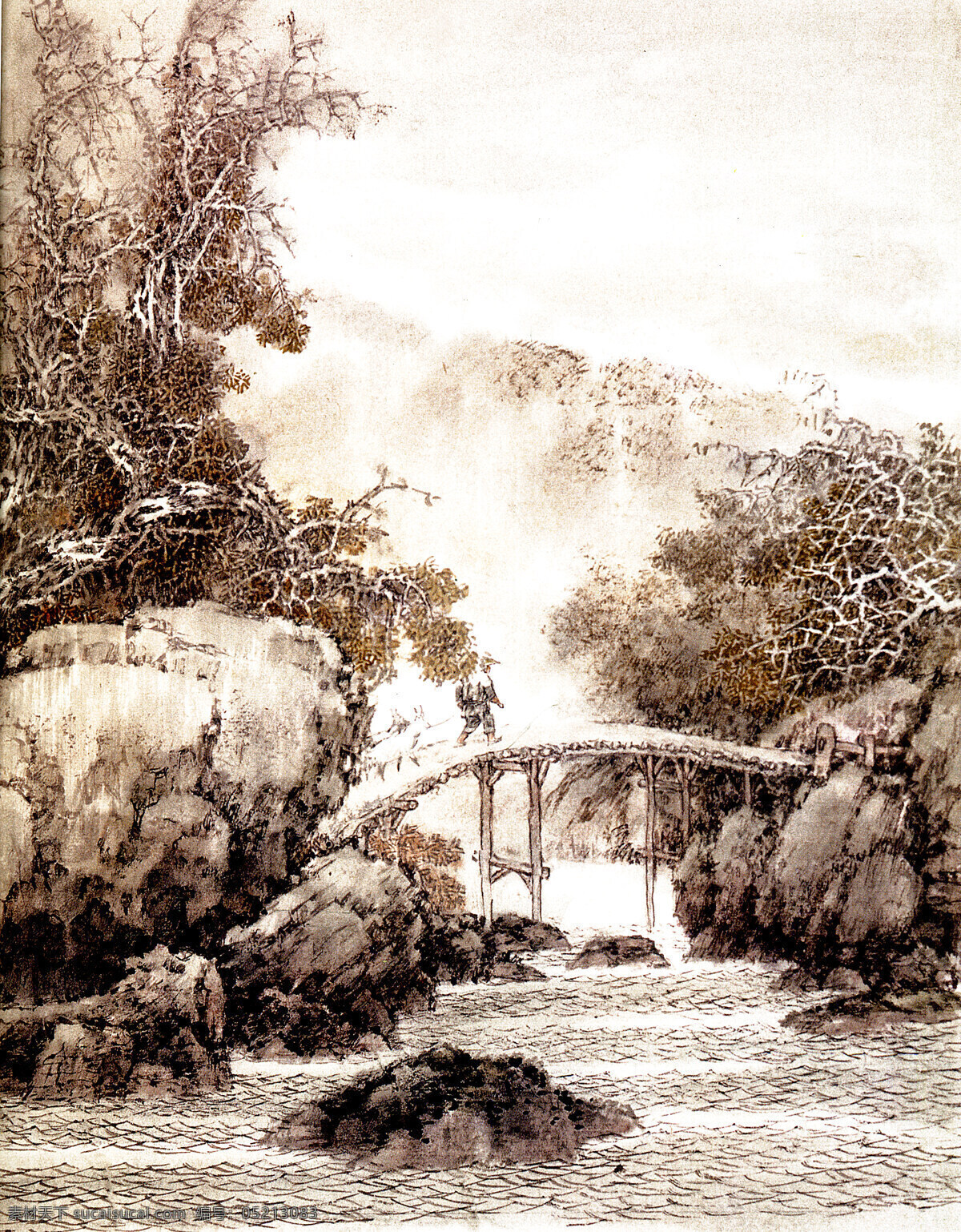 十里山水 工笔山水画 中国水墨画 山水风景 小写意画 传统山水画 古代山水画 松树古木 过桥 刘铁 泉 工笔 山水 绘画书法 文化艺术