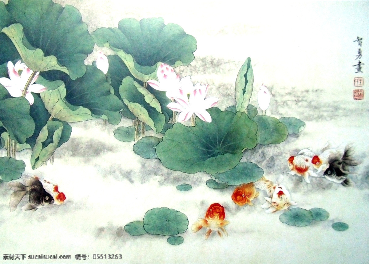 水墨 荷花 金鱼 水墨画 名画 风景写意画 国画 中国画 绘画艺术 装饰画 挂画 书画文字 文化艺术