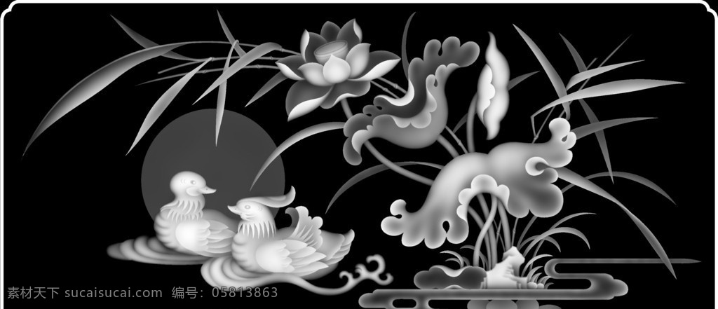 鸳鸯 荷花 bmp 大图 灰度图 浮雕 月亮 绘画书法 文化艺术
