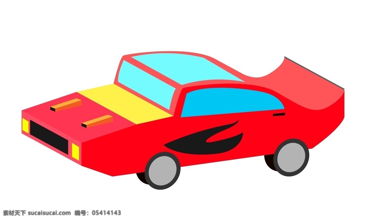 红色 跑车 装饰 插画 昂贵的汽车 汽车设计插画 红色的汽车 灰色的轮胎 黑色的车牌 露天的车窗