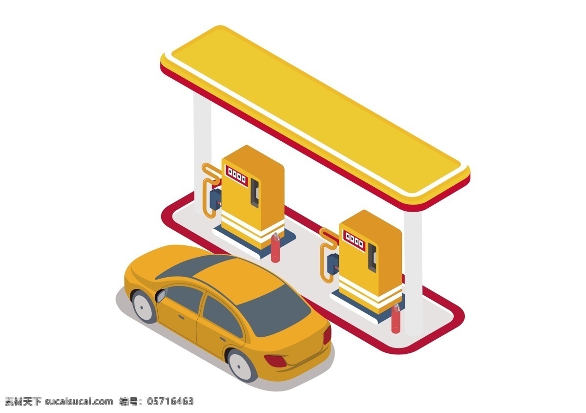 汽车 加油 矢量 元素 加油站 汽车加油 黄色汽车