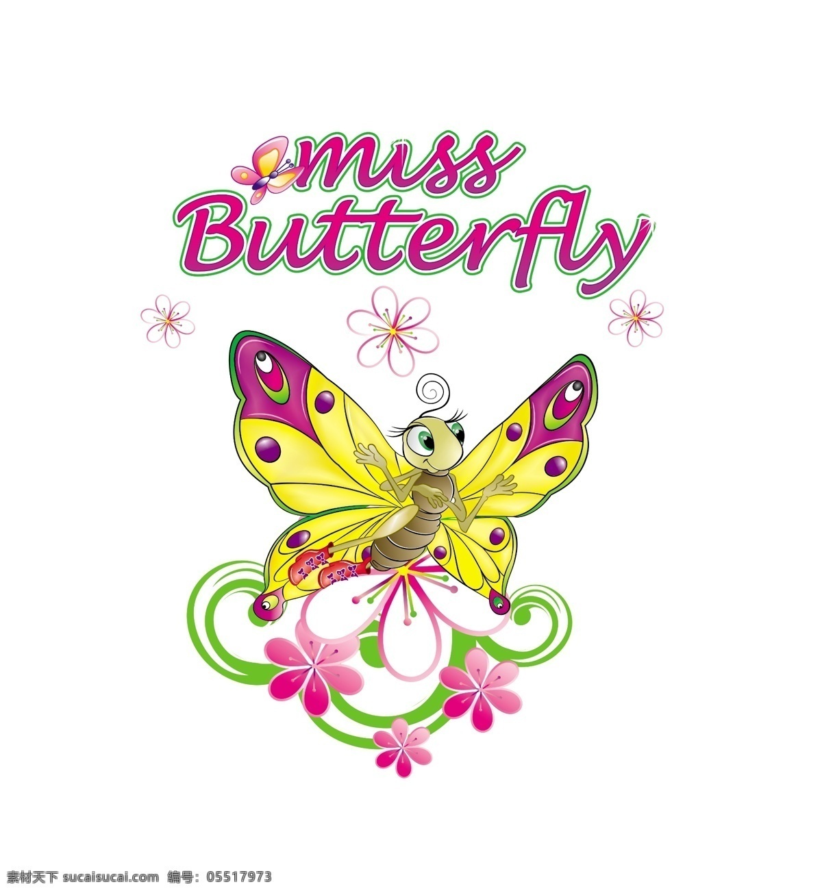 蝴蝶 花 butterfly 卡通 分层 源文件