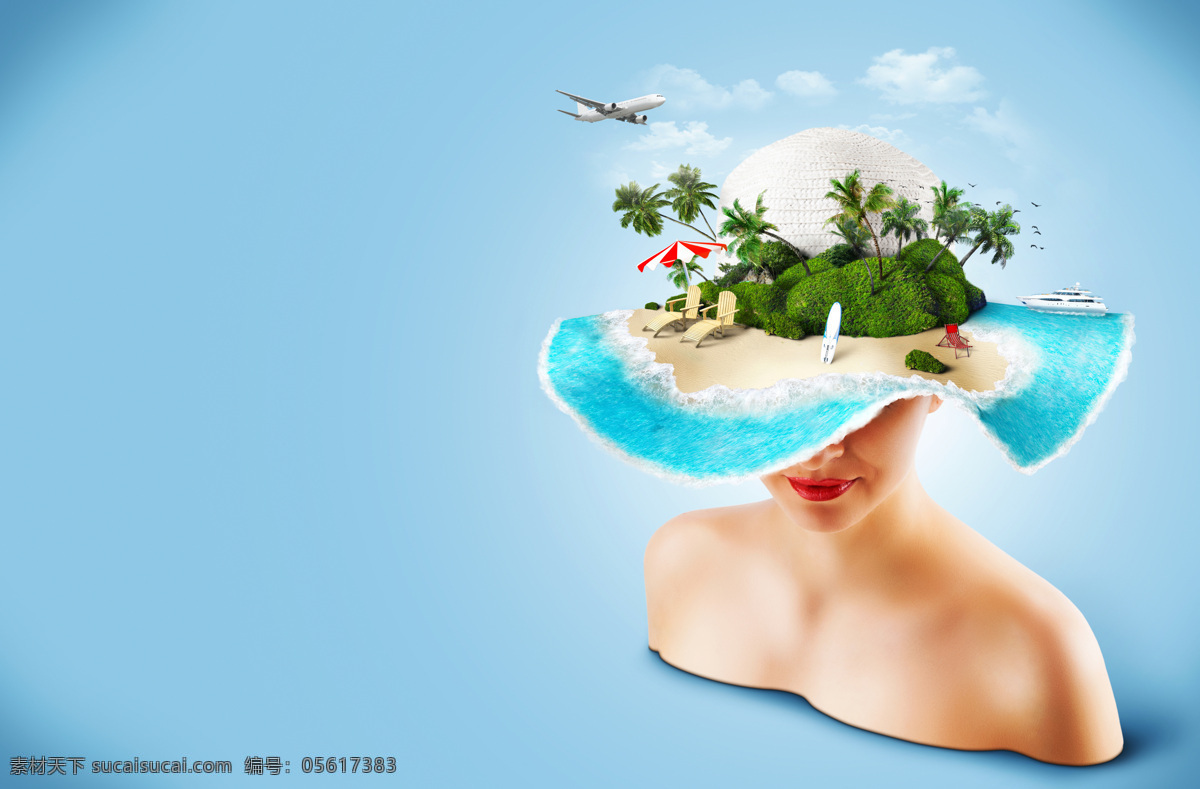 海岛 风景 性感美女 椰树 夏日主题海报 夏日旅游 海滩旅游 沙滩风景 海滩风景 其他类别 生活百科 青色 天蓝色