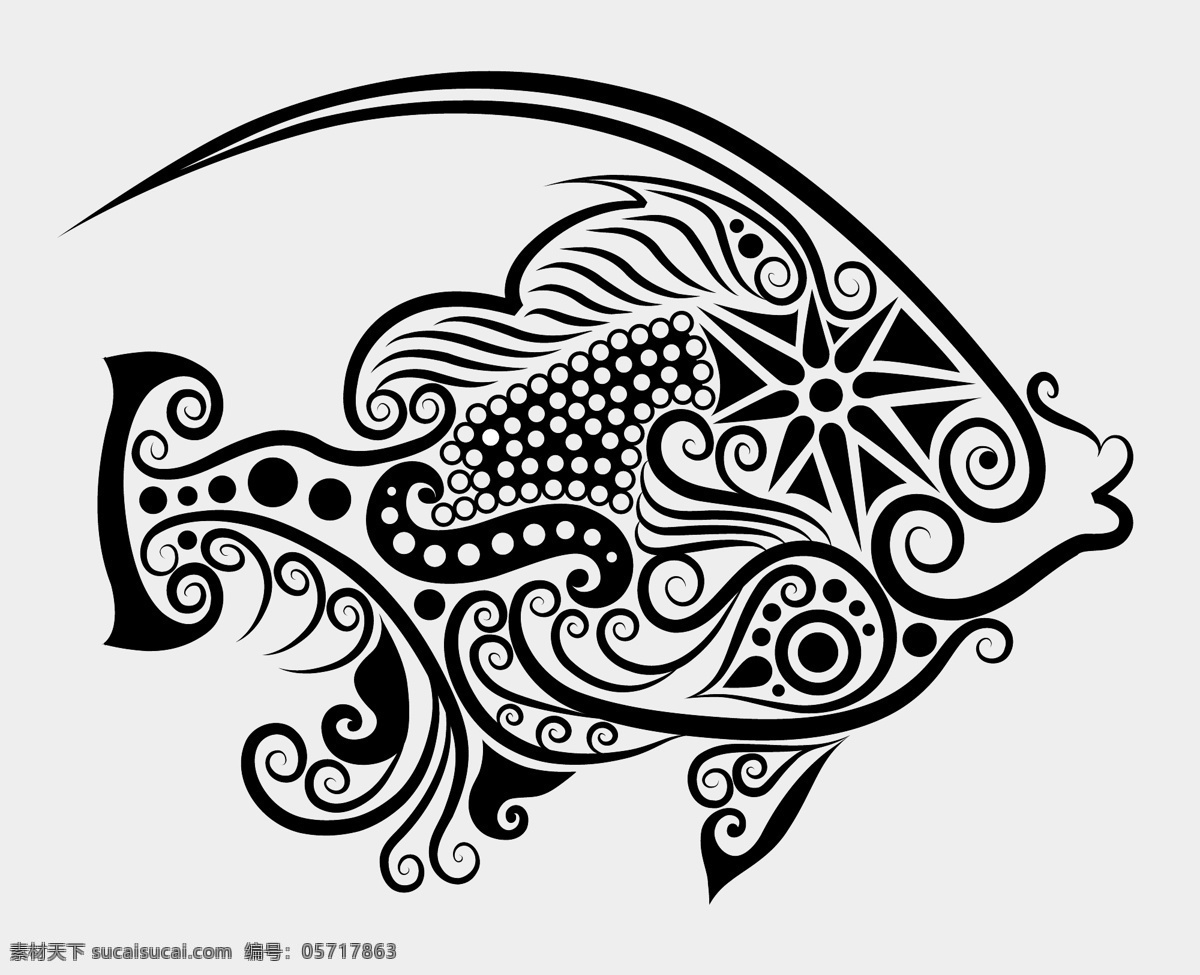 手绘 动物 图案 矢量 轮廓 手 图形 纹身 线条 艺术线条 鱼 形态 画动物 载体材料 矢量图 矢量人物