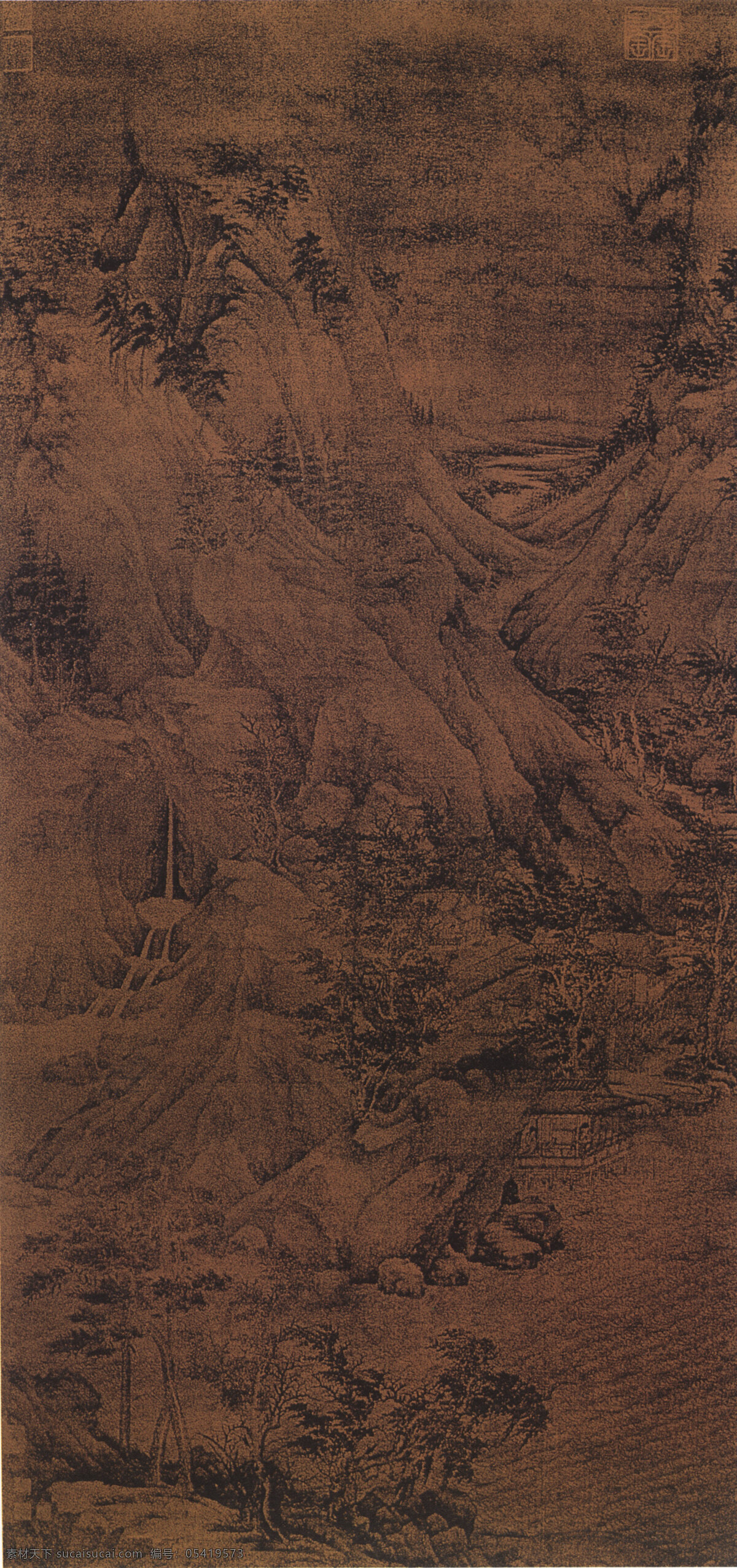 溪 岸 图 古画 国画 绘画 中华传世古画 溪岸图 家居装饰素材 山水风景画