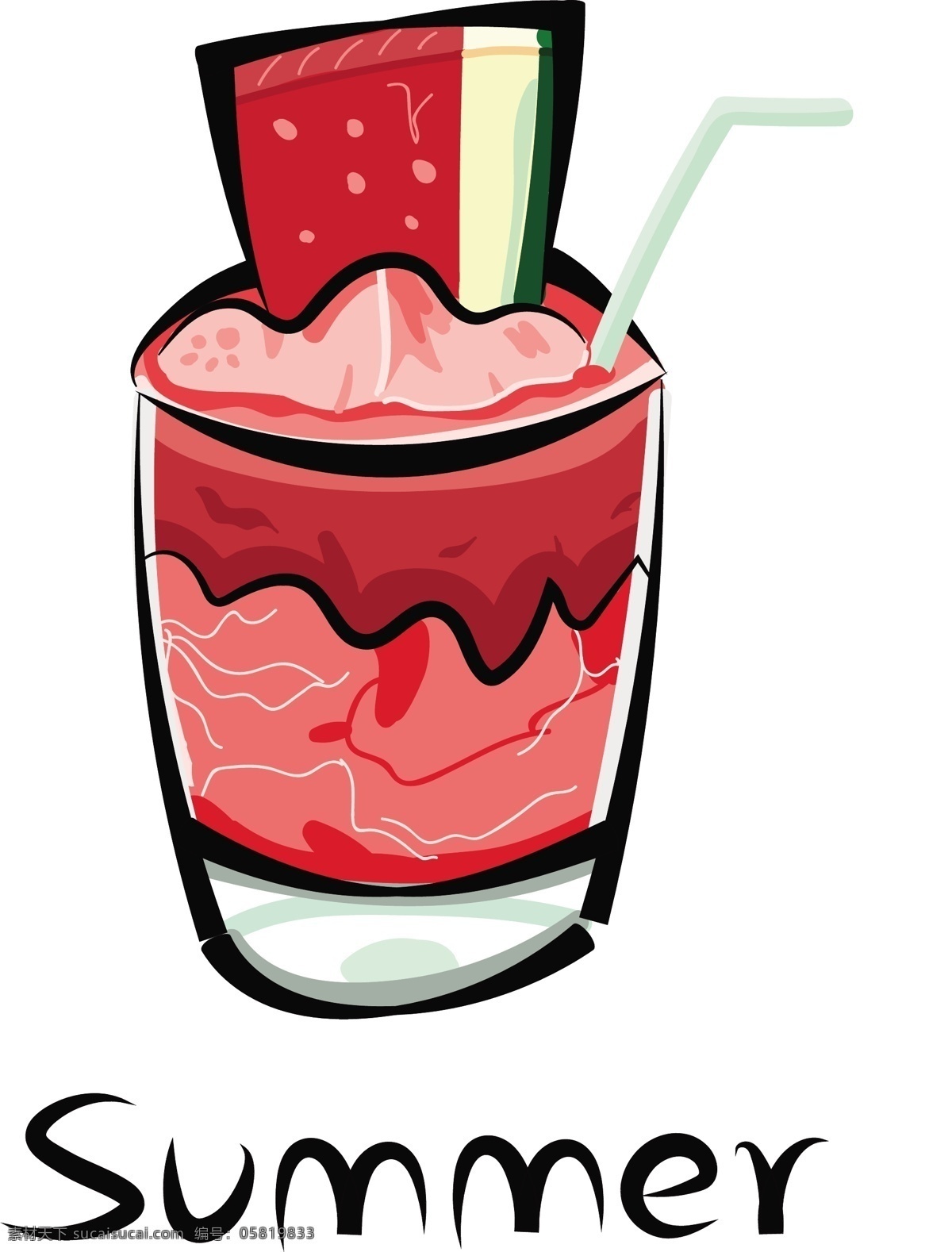 夏日 西瓜汁 矢量 插图 西瓜 杯子 夏日饮品 促销 美食 卡通西瓜汁 矢量插图 果汁 手绘