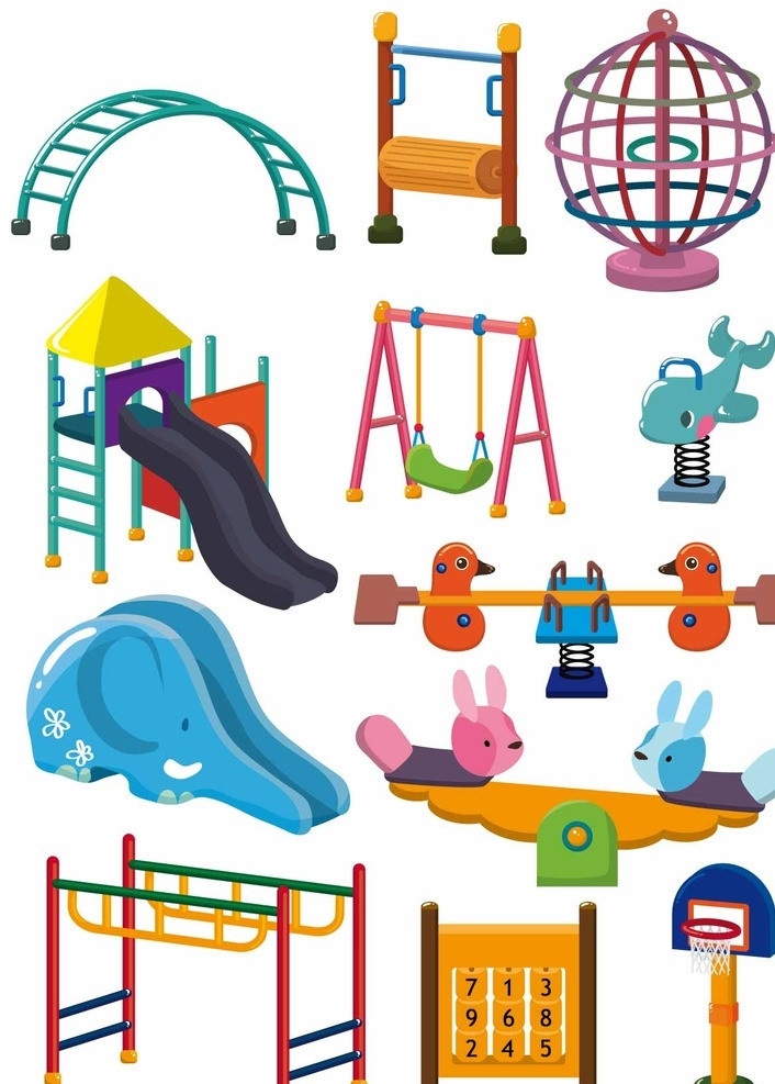矢量 儿童游乐 设施 游乐园 玩具 滑梯 儿童 摇摇板 秋千 球篮 儿童乐园 休闲娱乐 生活百科