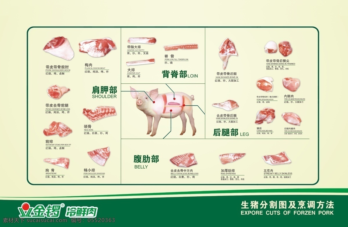 金锣 猪肉 分割 图 猪肉分割图 肉类 猪 后鞧