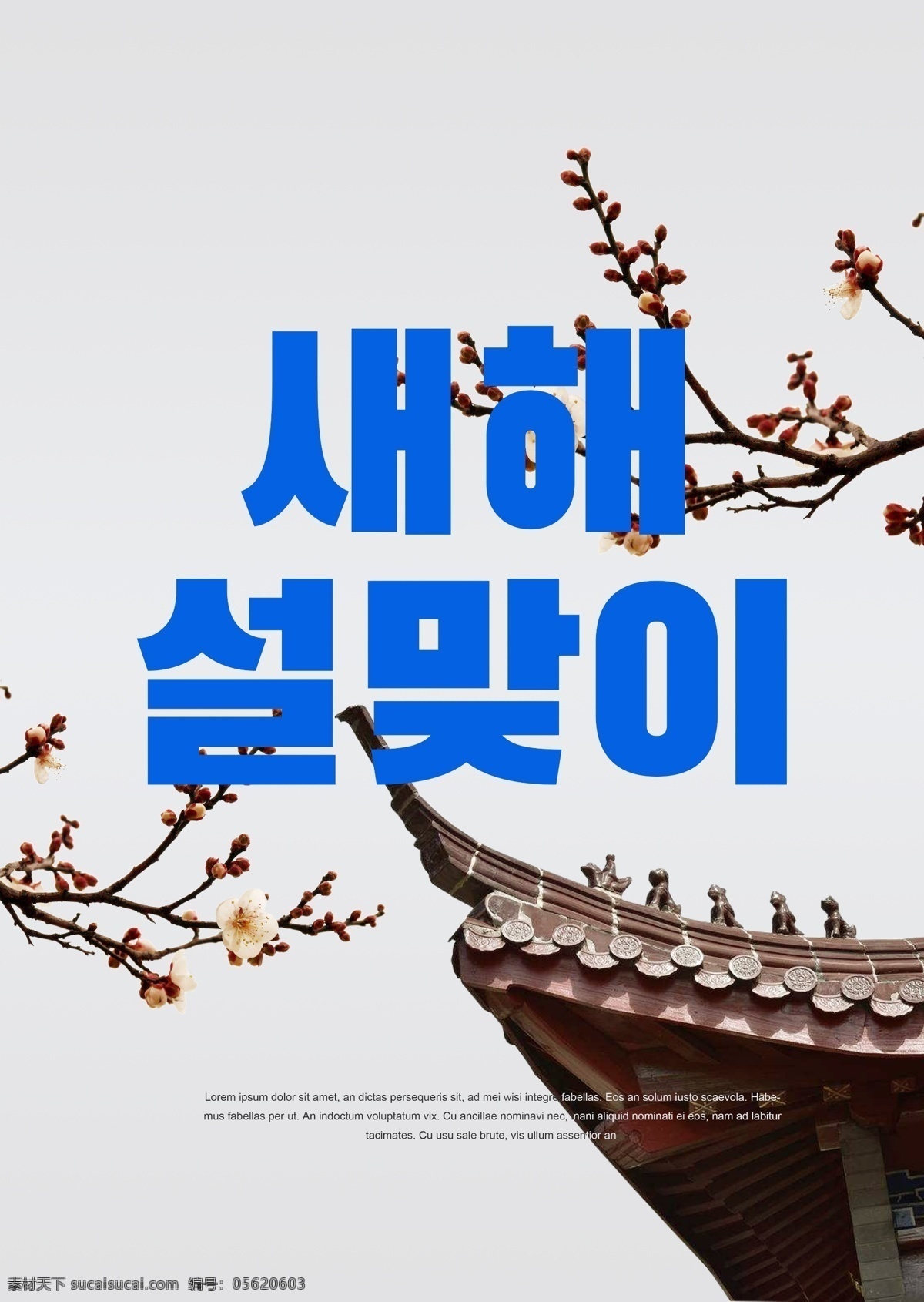 白色 时尚 现代 古建筑 欢迎 新年 海报 古典 极简主义 墨 冬季 朝鲜的 中文 英语 美丽 灰色 太阳 蓝色 绿色 建筑 华丽的 天空 梅花 科