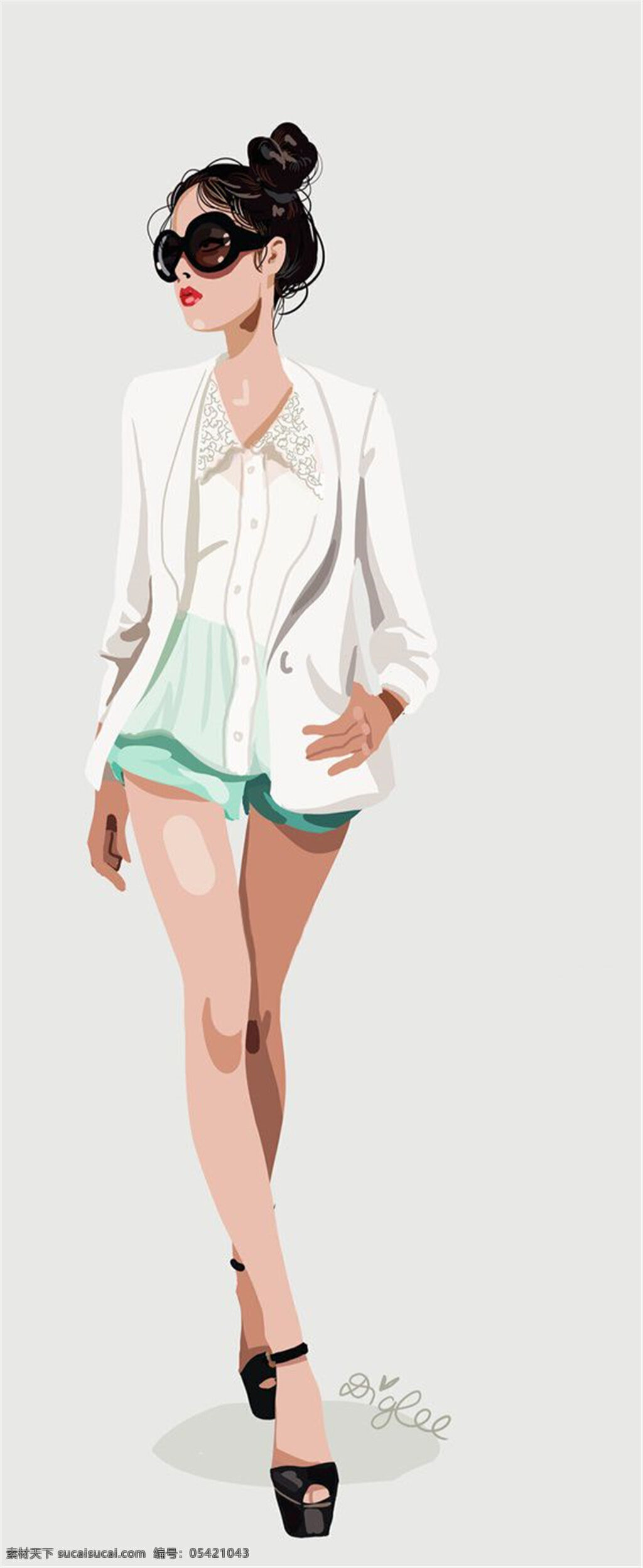 简约 清新 白色 短袖 女装 效果图 白色衬衫 白色小外套 服装设计 服装效果图