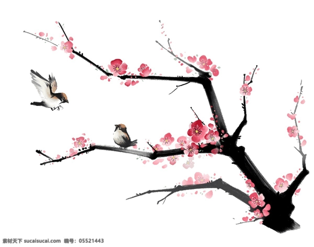 桃花 图案 喜鹊 元素 粉色 春季 花