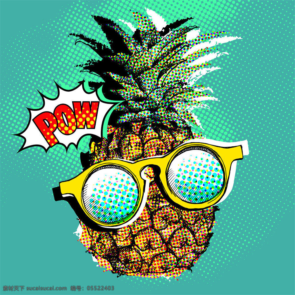 卡通 菠萝 半 调 图案 卡通菠萝 卡通水果 水果漫画 水果插画 蔬菜水果 生物世界 矢量素材 眼镜