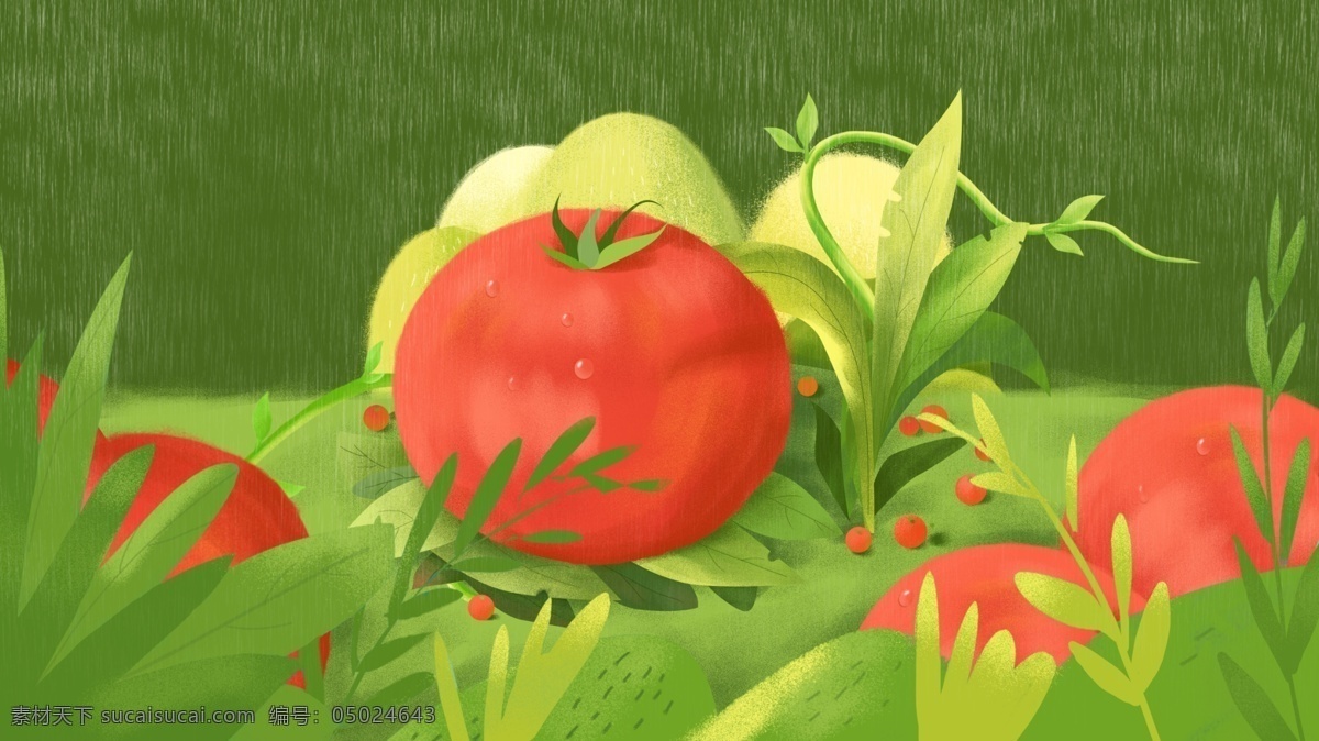 夏日 清凉 西班牙 番茄 节 插画 背景 手绘 草地 海报背景 背景素材 卡通背景 西班牙番茄节 雨天 西红柿 森林 清新 治愈 蔬菜 banner 广告背景 psd背景 背景展板 清新背景
