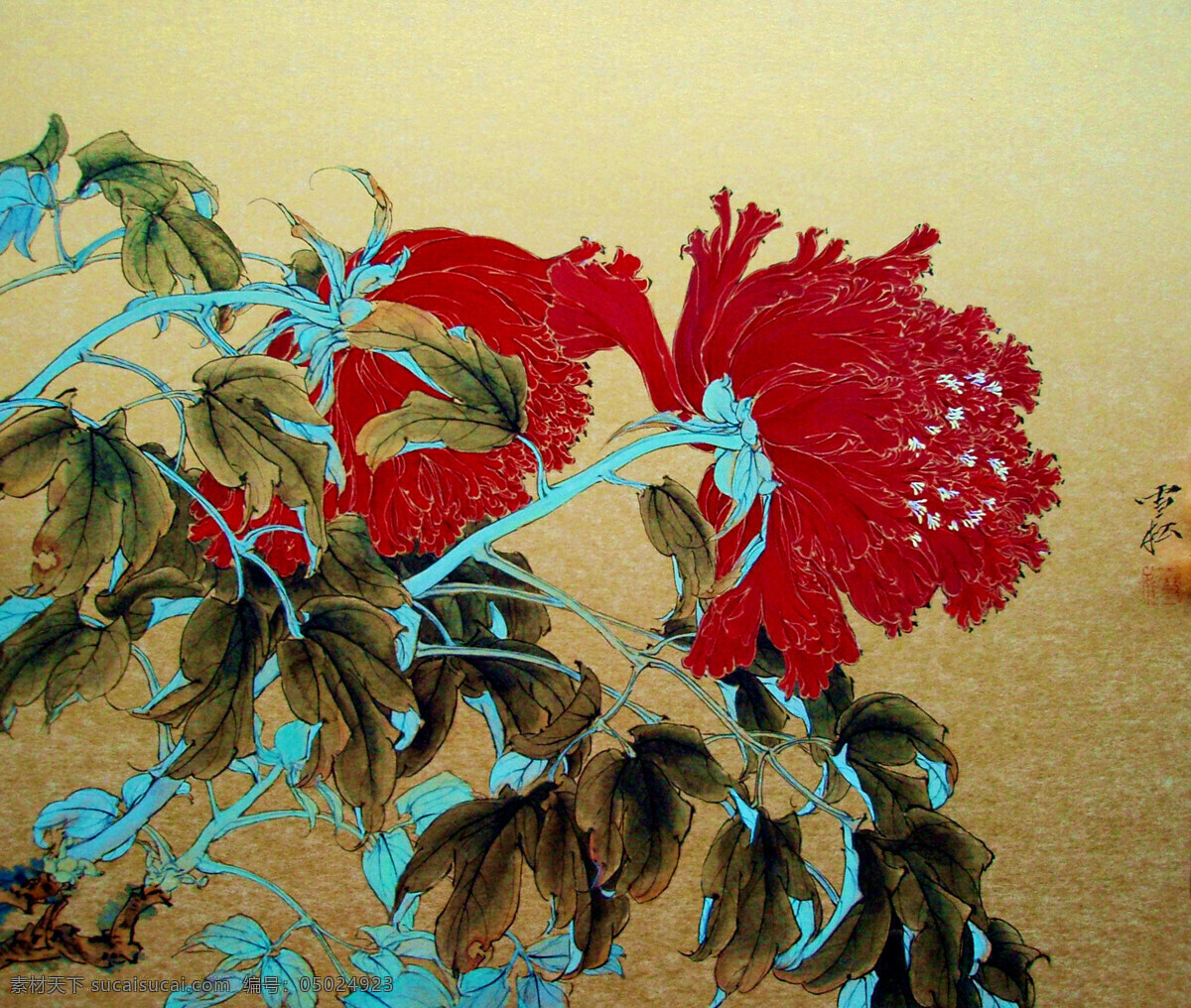 工笔画 国画艺术 红牡丹 花卉 花卉画 花香 花语 画 绘画书法 牡丹图 中国画 水墨画 现代国画 牡丹花 叶子 浓艳 鲜红 书法 印章 国画集4 文化艺术 装饰素材 雕刻 图案