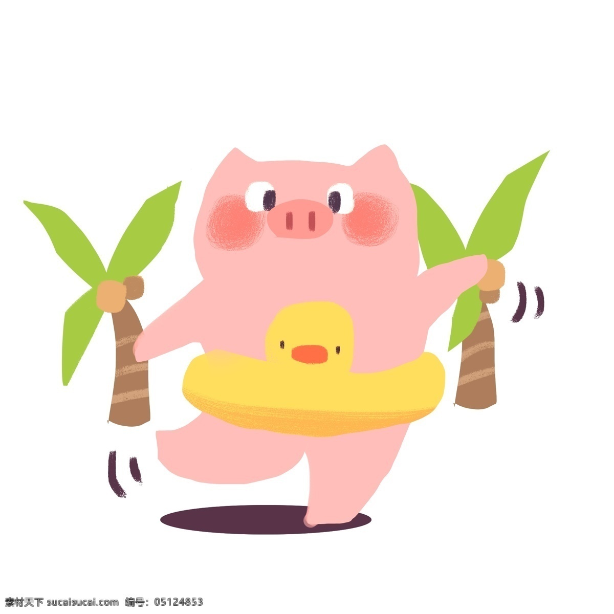 穿着 泳 圈 可爱 猪 夏天 海滩 沙滩 游泳圈 小猪