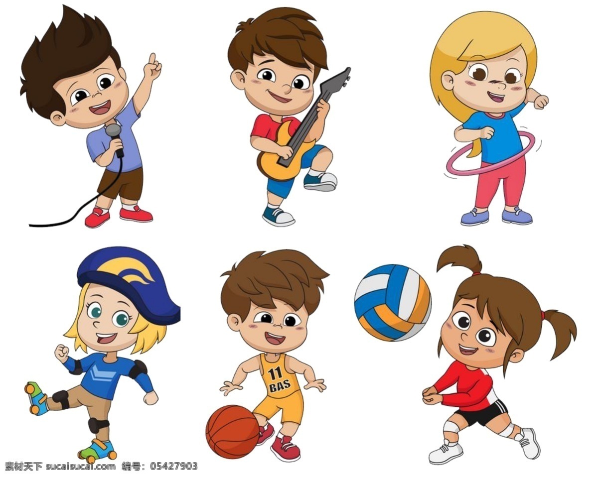 卡通 儿童 人物 免 抠 图 免抠 运动 唱歌 吉他 足球 排球 免抠图 卡通设计