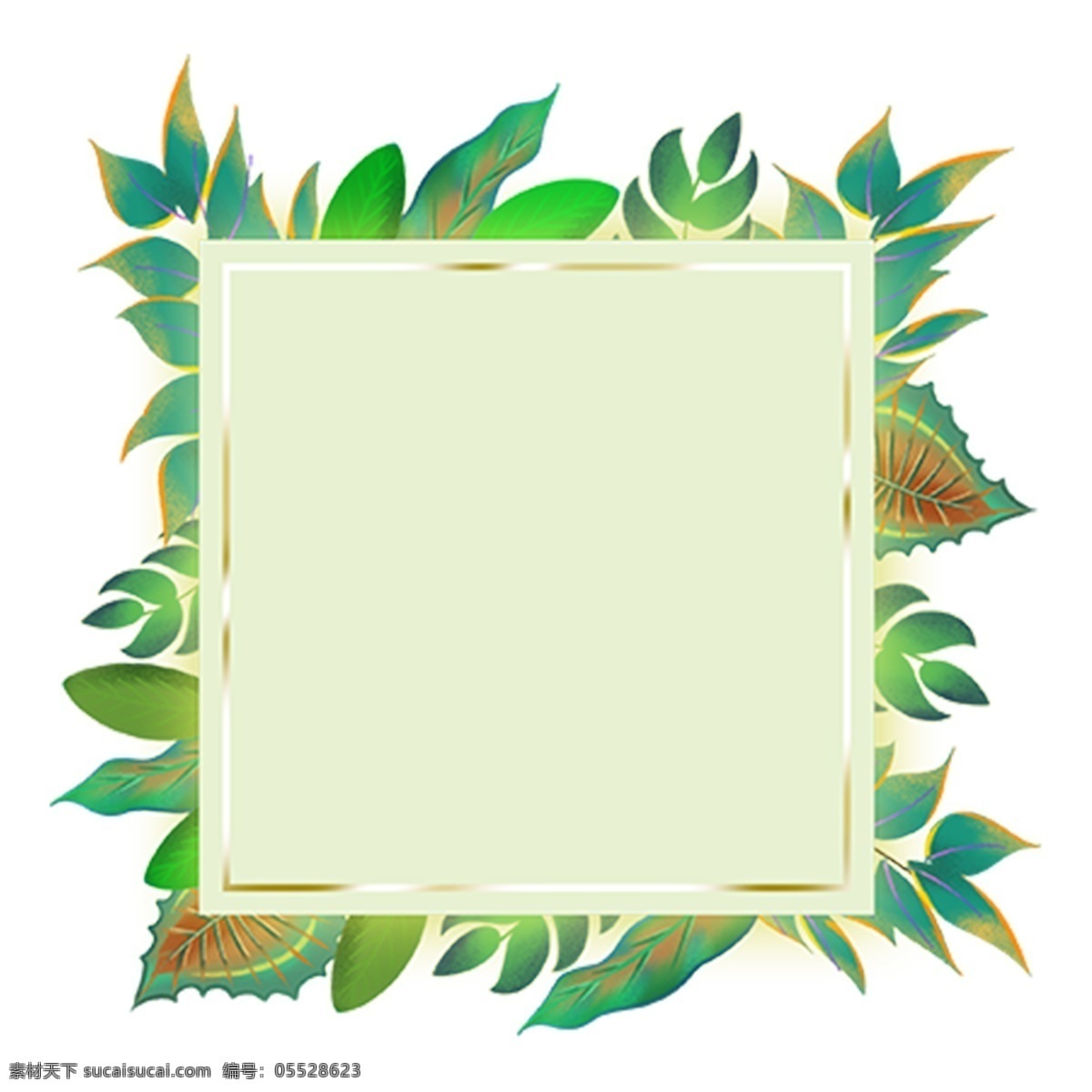 简约 手绘 绿叶 边框 透明 插画元素 绿叶边框 卡通 免扣素材
