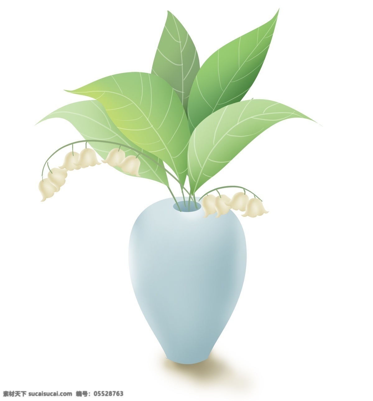 一瓶铃兰植物 白色铃兰 叶子 花瓶 花卉 花朵 春天 夏天 植物 铃兰 清新