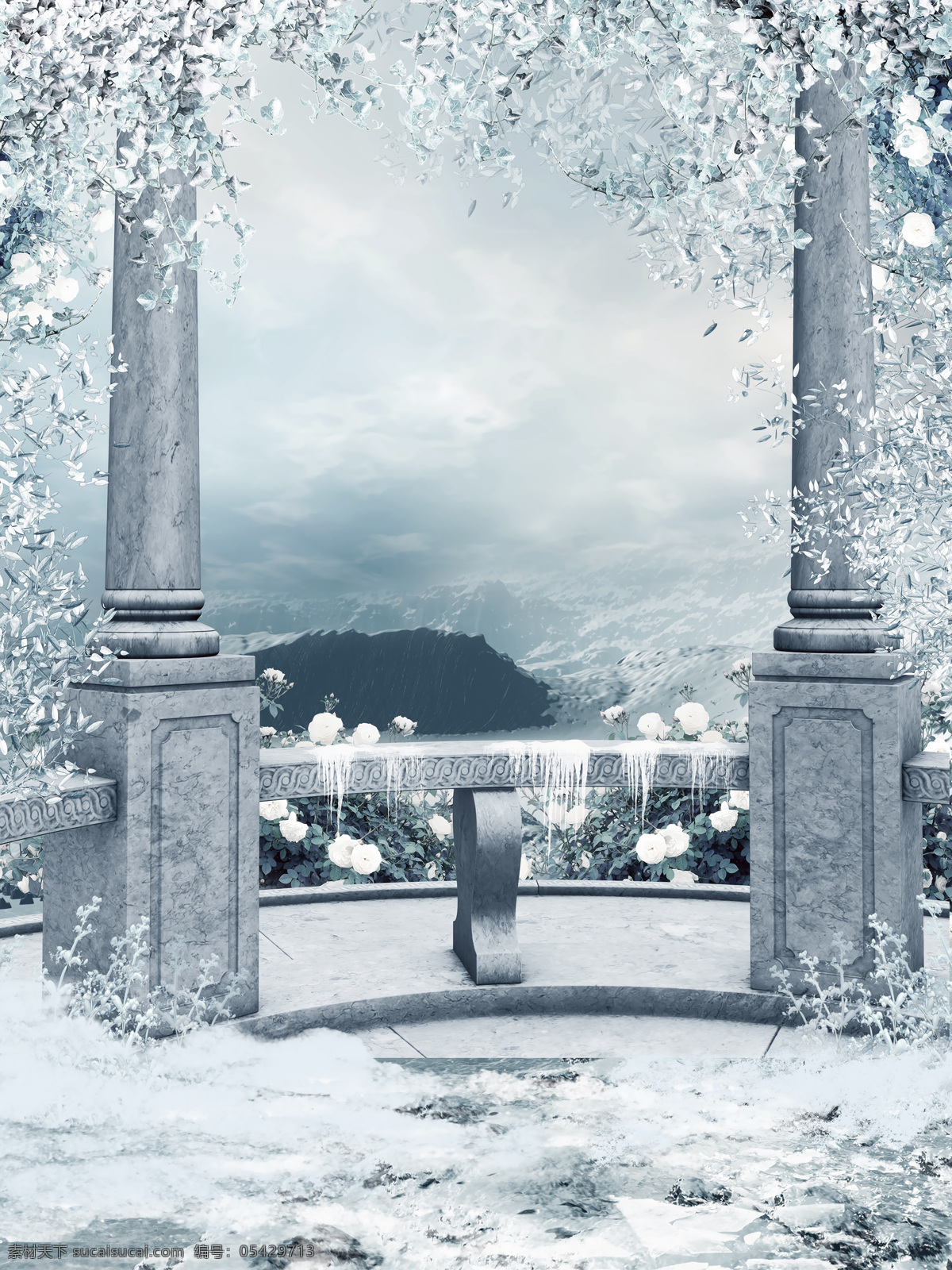 美丽 冬天 风景 凉亭风景 石柱子 冬天风景 美丽风景 其他类别 环境家居
