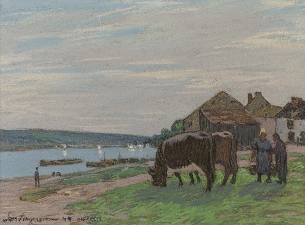 sisley 印象派 自然风景 天空 油画 装饰画 法国 画家 阿尔弗 莱德 西 斯莱 alfred pasture at cows the