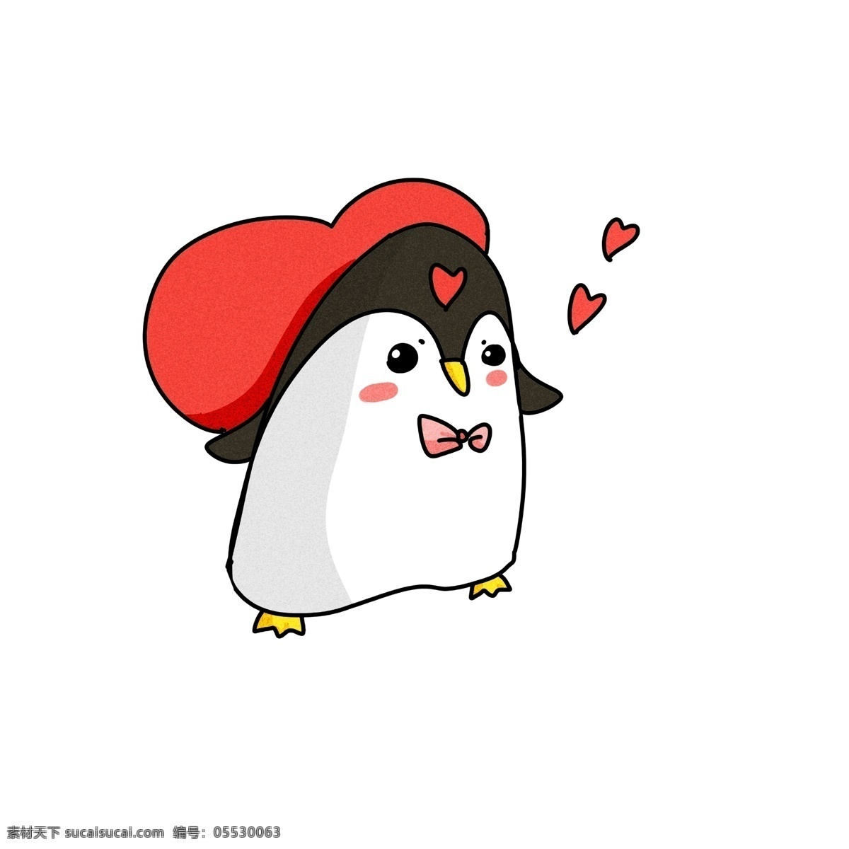 黑色 爱情 企鹅 插画 红色的桃心 卡通爱情企鹅 漂亮 手绘爱情企鹅 爱情企鹅插画