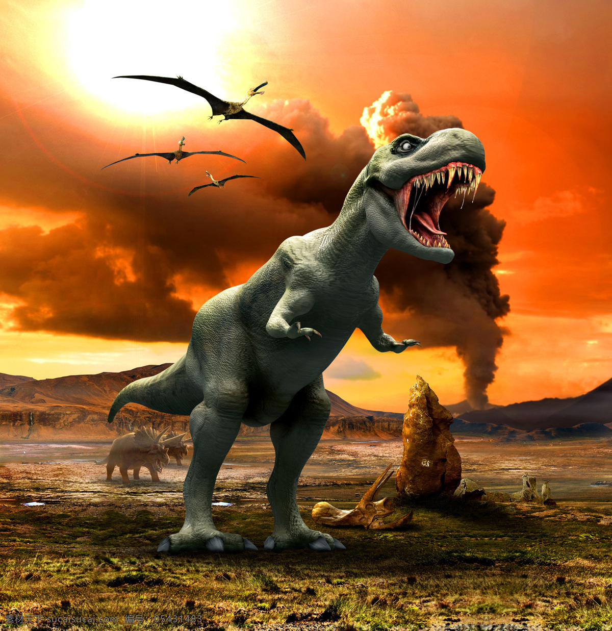 火山 喷发 恐龙 火山喷发 3d动画 侏罗纪 侏罗纪公园 陆地动物 生物世界 黑色