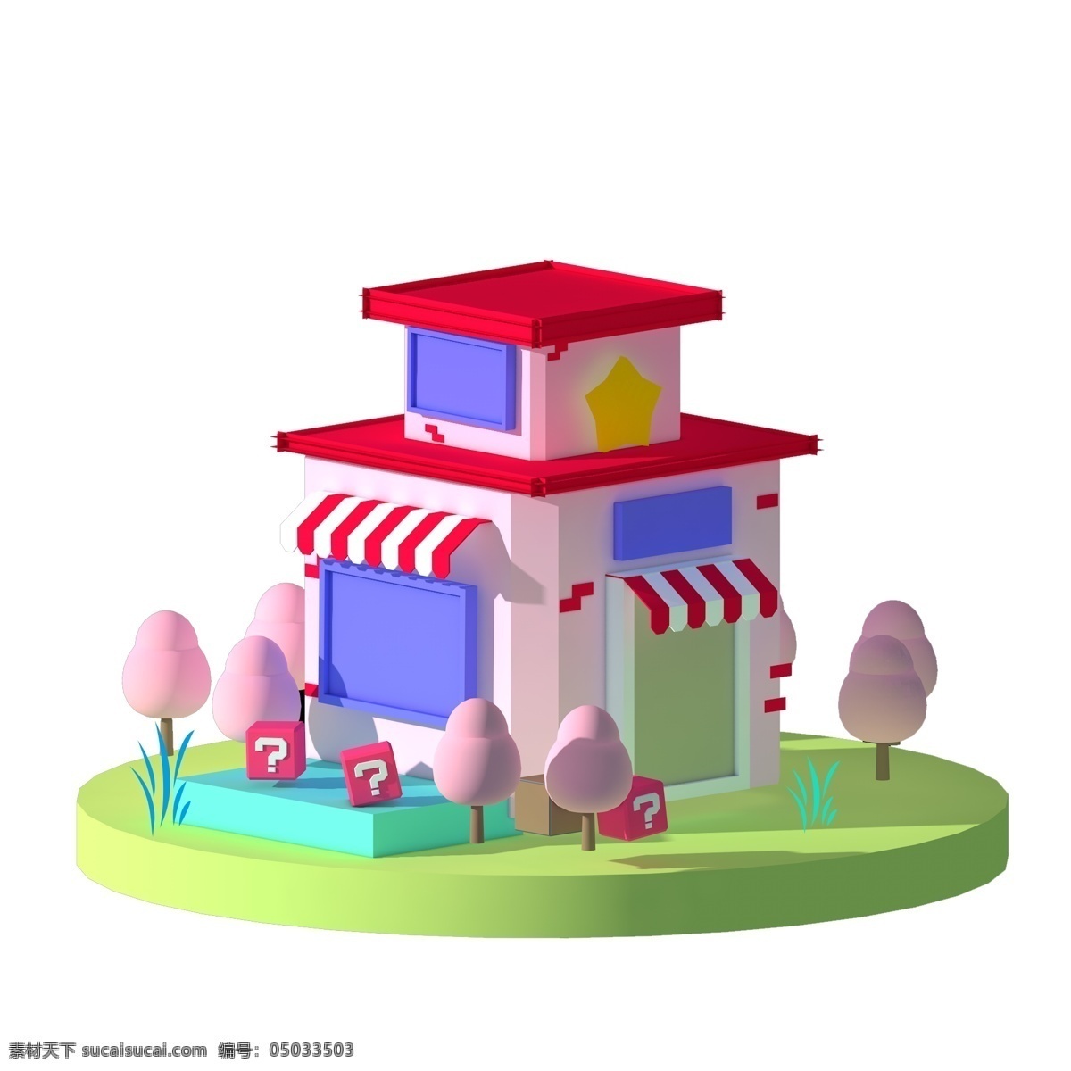 千 库 原创 c4d 粉色 糖果 小屋 电商 渐变 砖头 红色 小树 可爱 甜美 小草 雨棚 公众号配图 海报