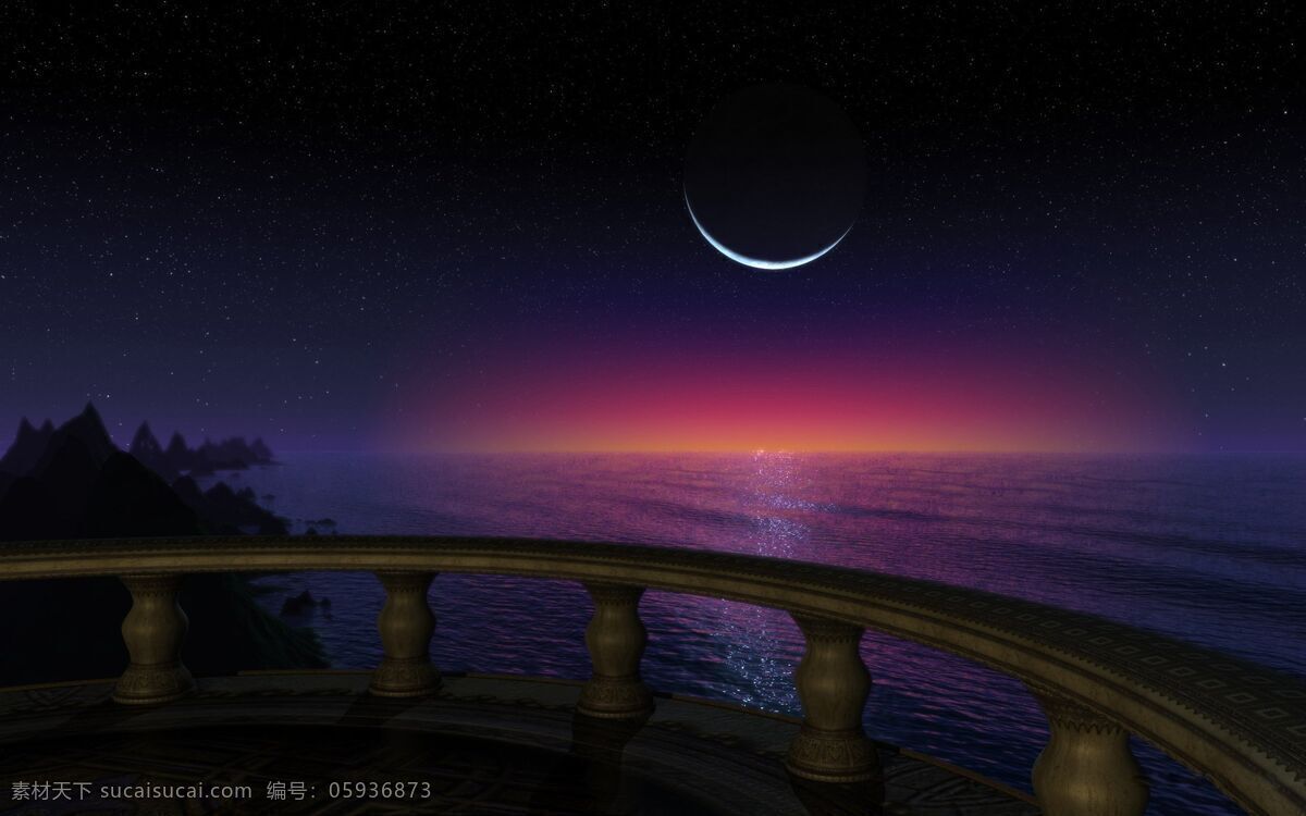 月夜 月亮 海洋 星空 风景漫画 动漫动画