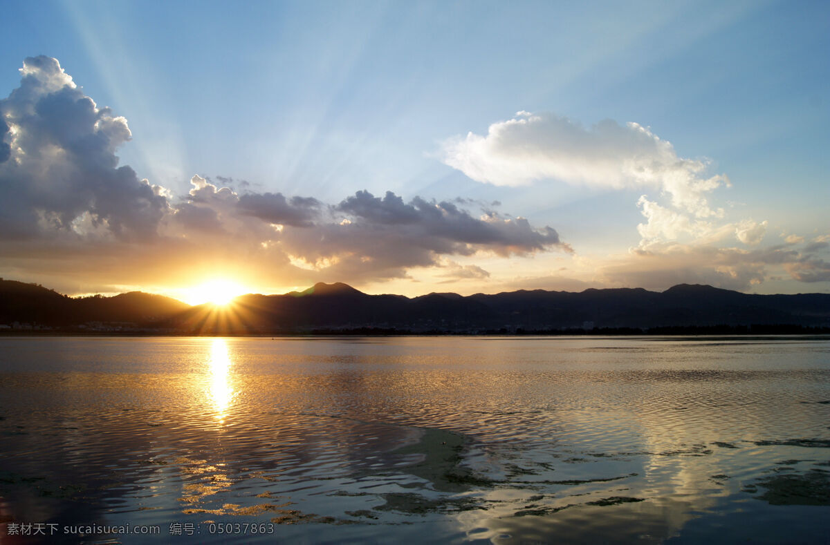 滇池 日落 昆明 西山 湖畔 自然风景 自然景观