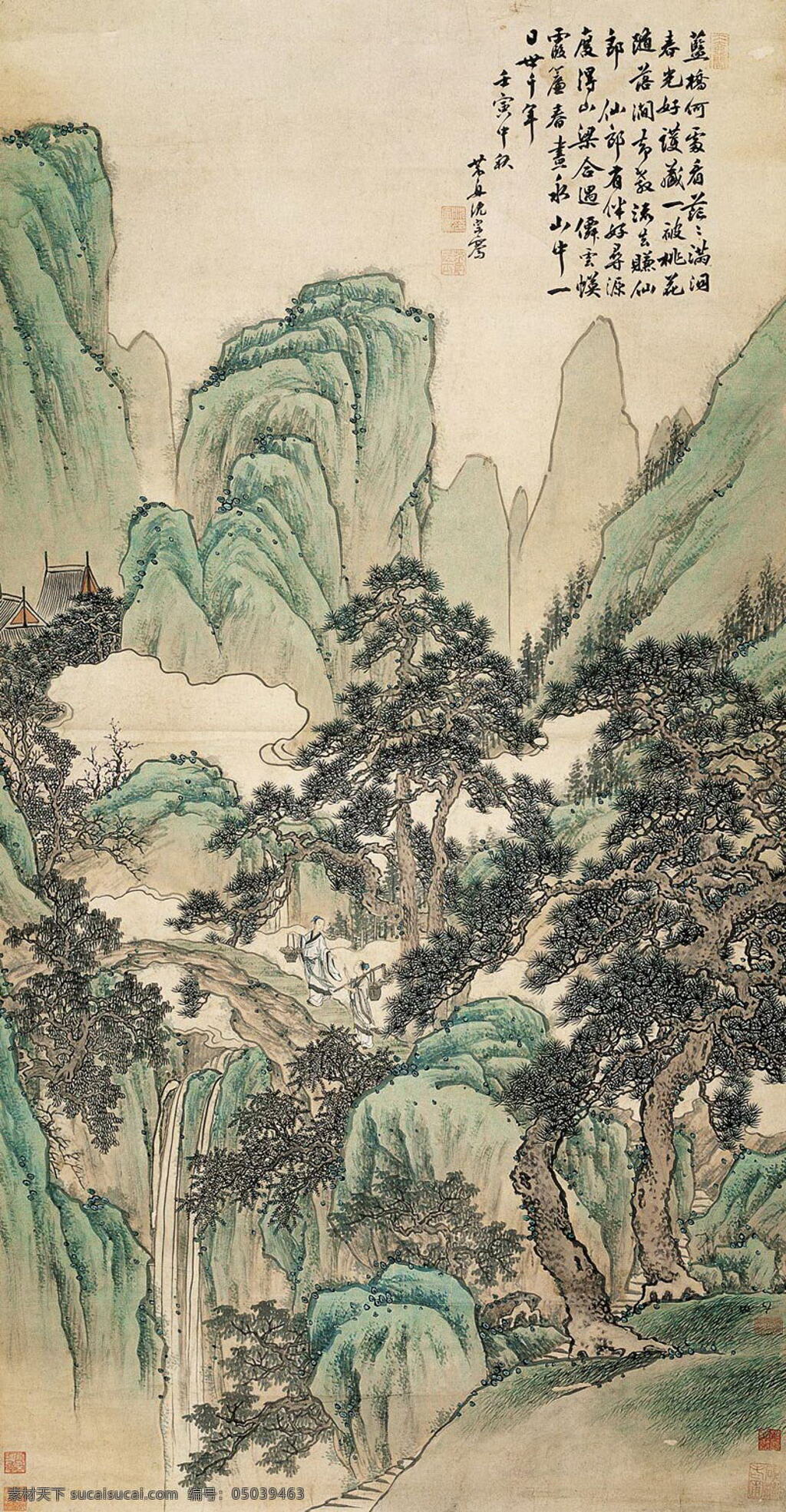 天台采药图 清 沈宗骞 古画 古代绘画 国画 中国古画 书画 中国文化 山水画 诗画 中国古代绘画 绘画书法 文化艺术