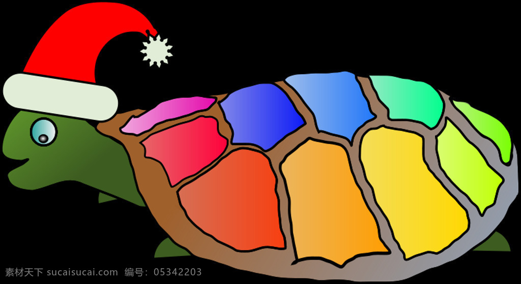 有趣 海龟 圣诞老人 帽子 动物 龟 卡通 圣诞节 有趣的 多色的 插画集