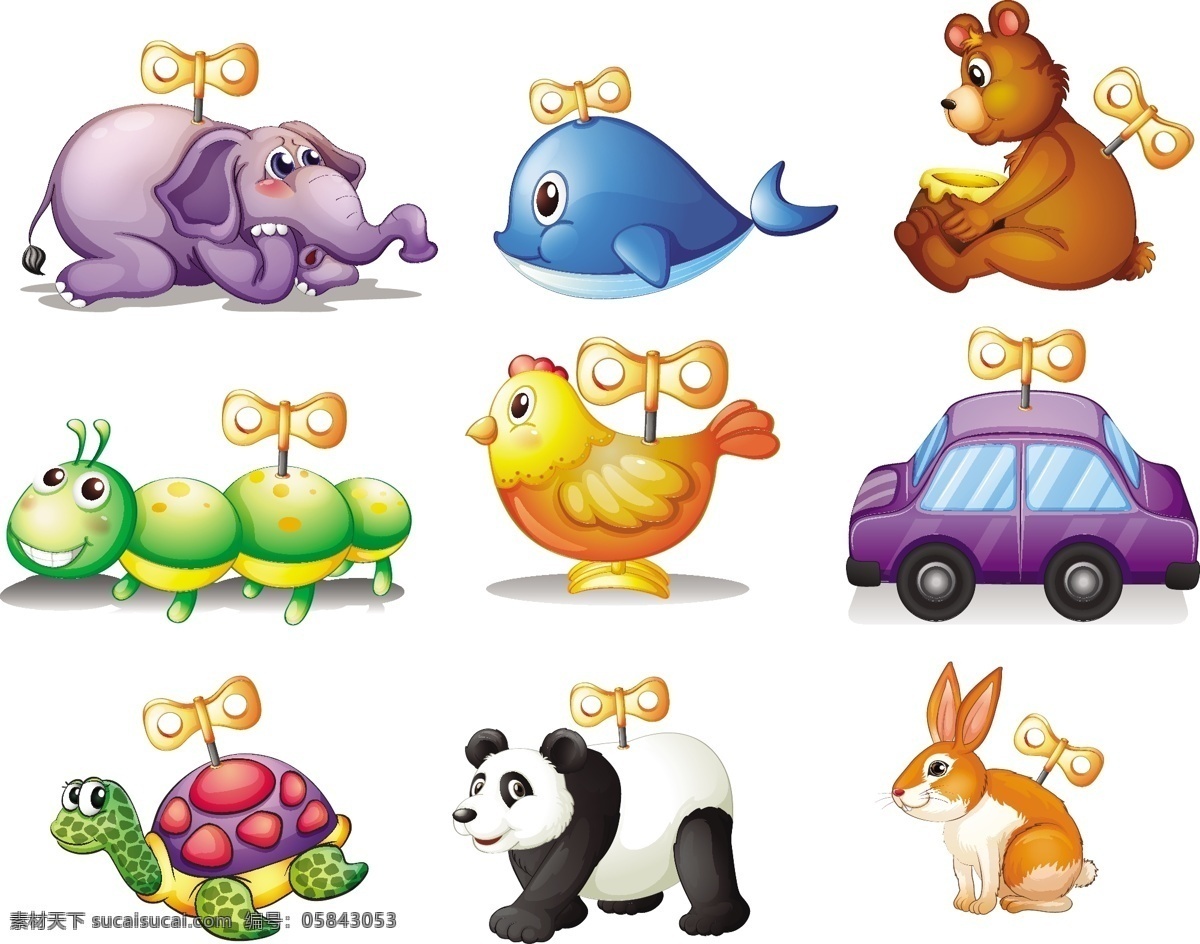 不同 种类 玩具 说明 可爱 快乐 绘画 兔子 插画