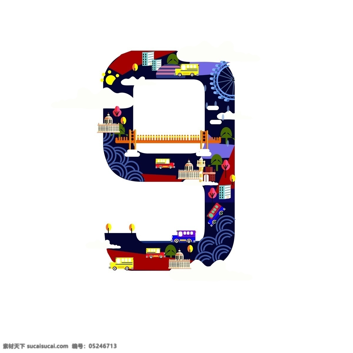 千 库 原创 插画 类 数字 数字9 免抠 梦幻 创意 艺术字 插画类