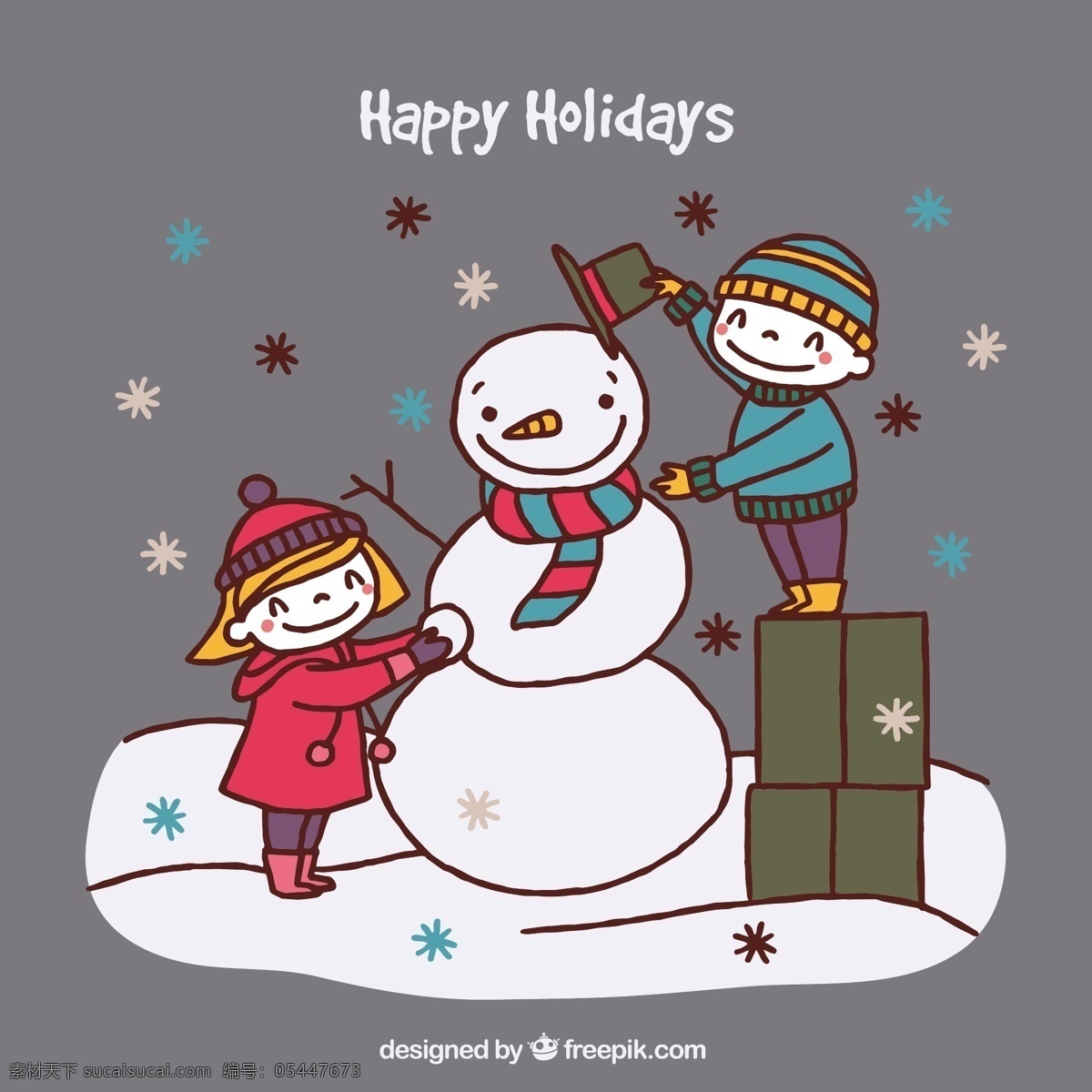 快乐 儿童 素描 制作 背景 圣诞节 孩子的手 孩子 雪 冬天 手绘 雪人 绘图 冷 画的季节 十二月 写生 使