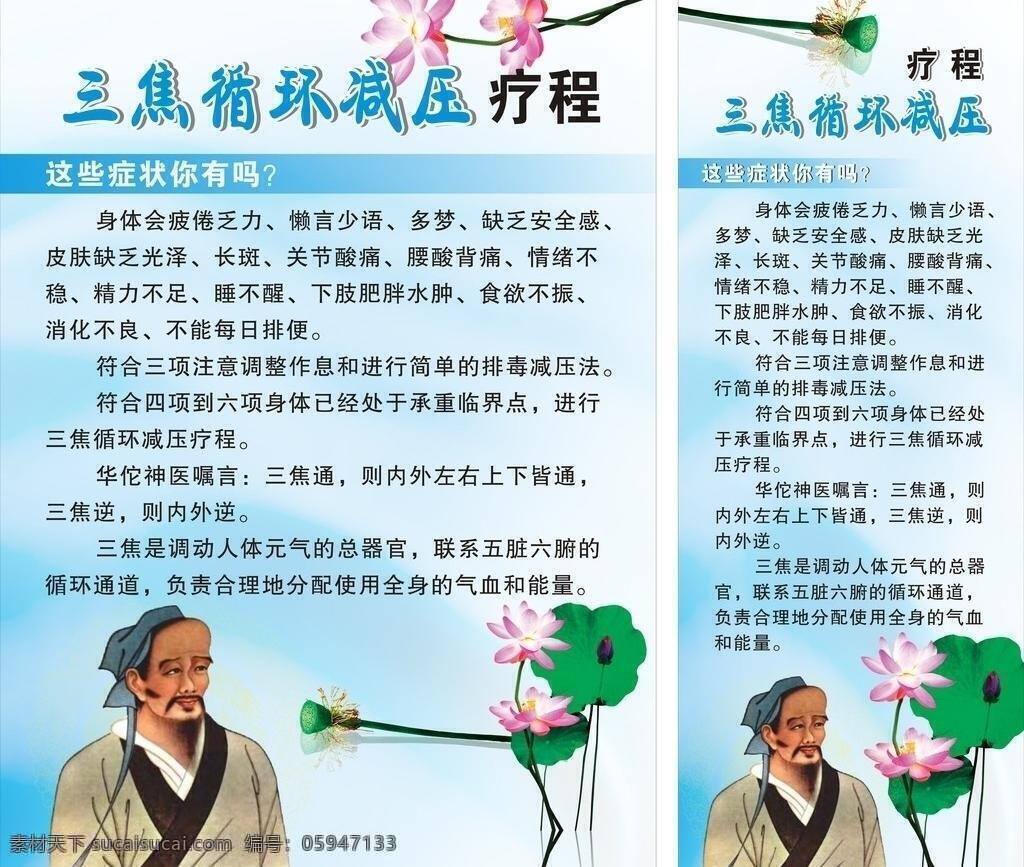 荷叶 华佗 蓝色 清爽 夏季 养生 中医 三焦 循环 减压 疗程 矢量 模板下载 x 展架 画面 广告 矢量图