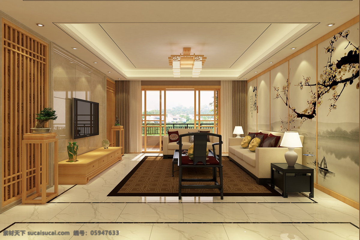 新 中式 风格 客厅 装修 效果图 新中式 3d设计 3d作品