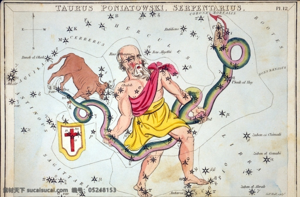 金牛座 托夫斯基 蛇 夫 座 盾牌 巨 星座 古希腊神话 星空图 1825年 绘画书法 文化艺术