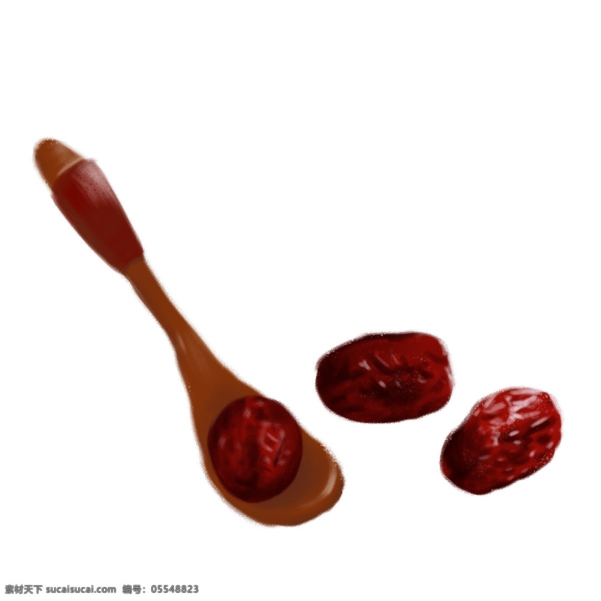 红枣 木头 勺子 食物 食品 美食 手绘 插画 木质 枣 大枣 大红枣 甜食 补品 滋补