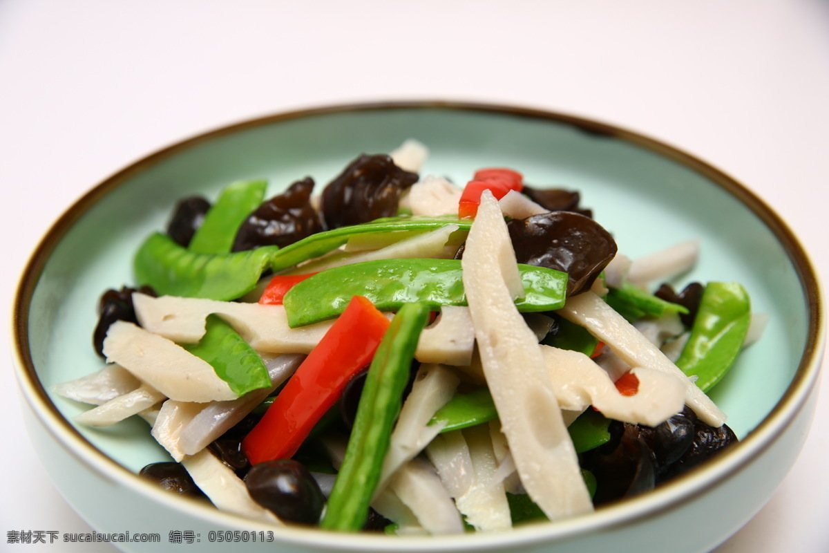 养身素三脆 炒木耳 炒藕片 炒菜豆角 木耳 藕片 菜豆角 菜品图片 餐饮美食 传统美食