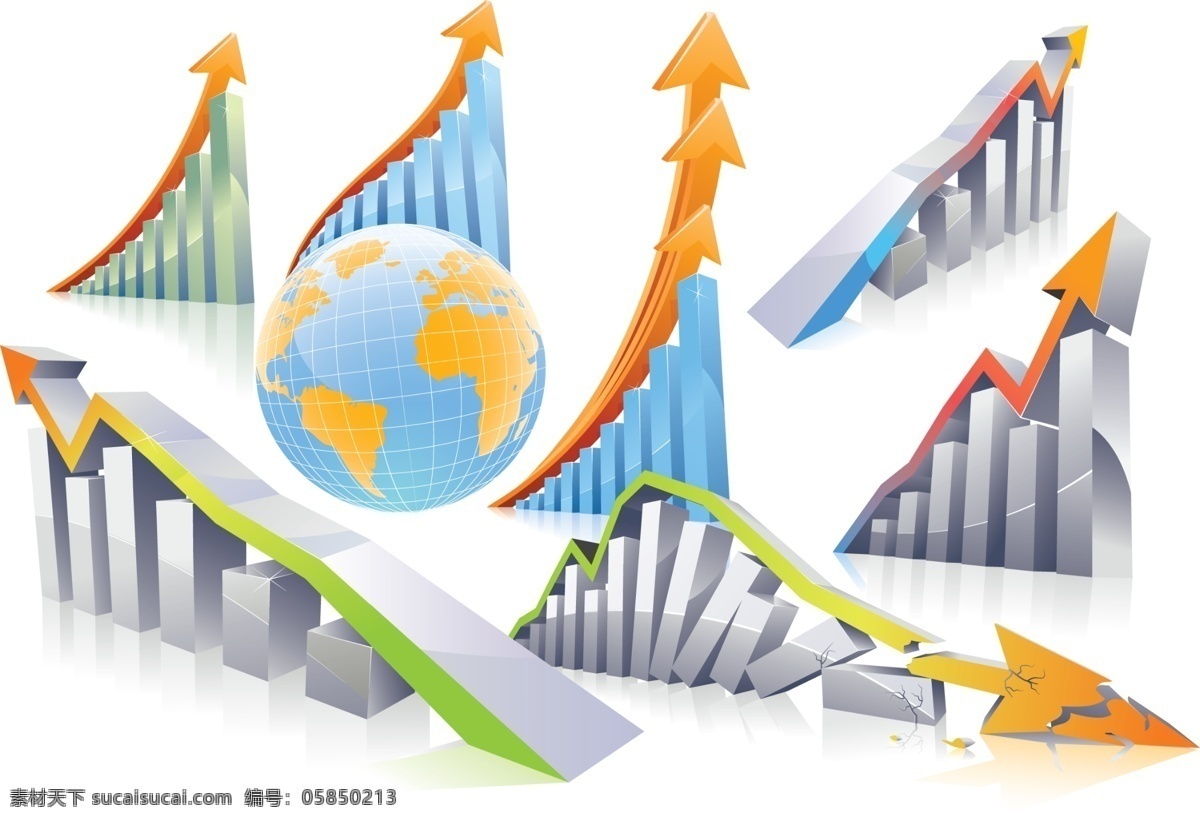 商务 3d 数据 图 矢量 地球 光晕 光泽 箭头 立体 破碎 矢量素材 世界地图 数据图 柱状图 网格 损毁 碎裂 星光 矢量图 商务金融