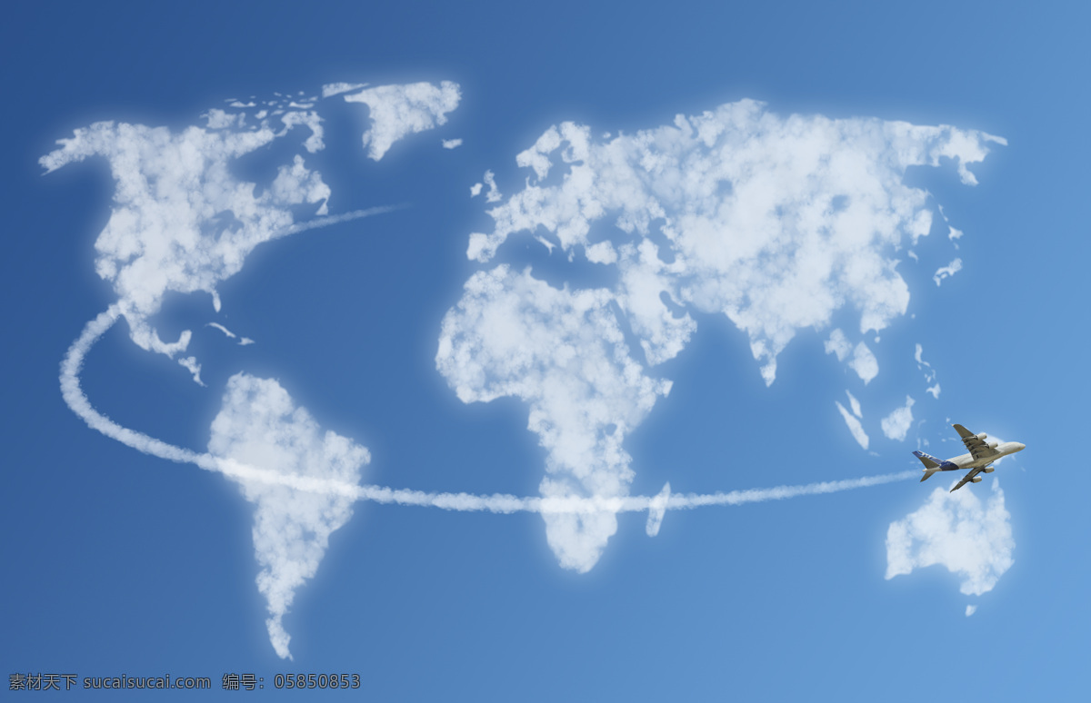 创意旅游海报 旅游 环球旅游 地球 概念海报 世界地图 飞机 白云 其他类别 环境家居 蓝色