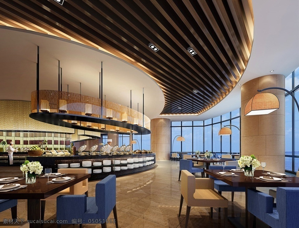 自助餐厅 自助餐 酒店 全日制 落地玻璃 高档 餐厅 现代 室内 环境设计 室内设计