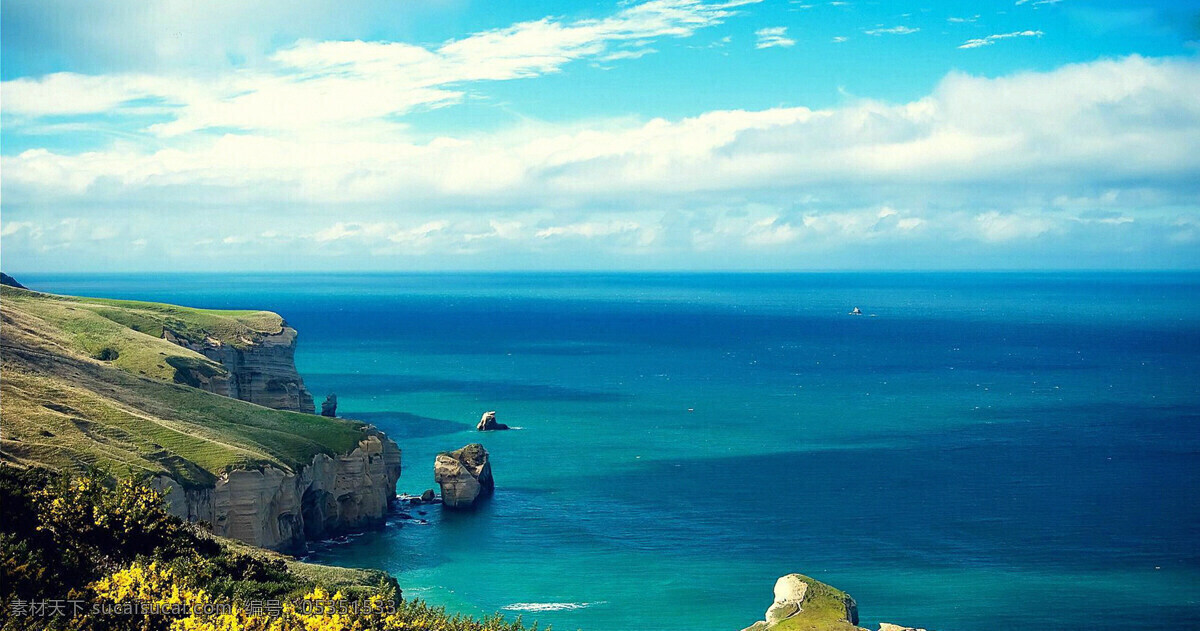 海阔天空 海濶天空 大海 蓝天 海水 陆地 悬崖 石头 蓝色 白云 自然风光 自然景观