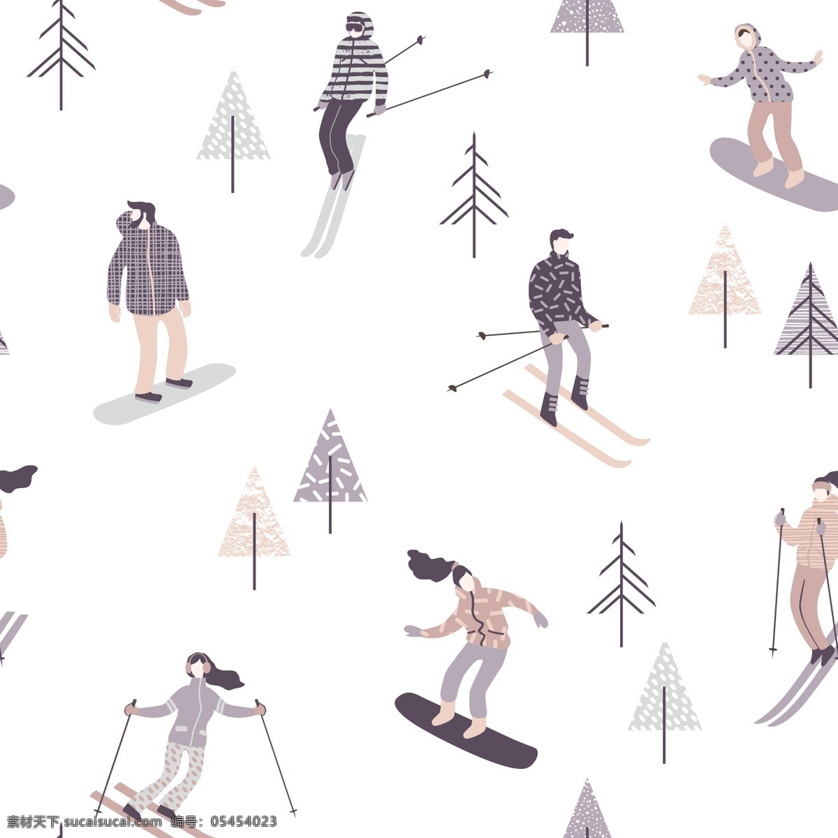 冬日 雪地 滑雪 背景 矢量 白雪 卡通 平面素材 设计素材 矢量素材 手绘 树木