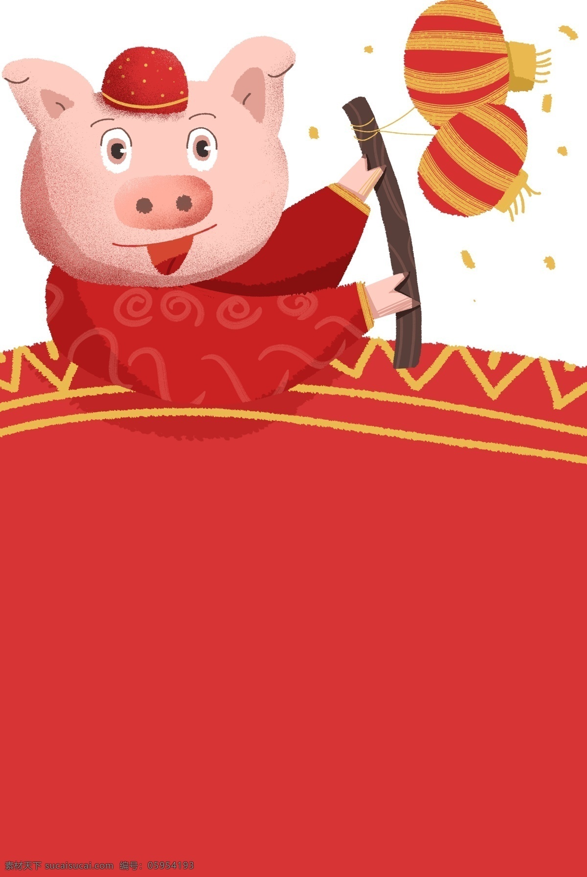 新年 小 猪 边框 插画 新年小猪边框 漂亮 手绘小猪边框 红色 灯笼 可爱 小猪边框插画
