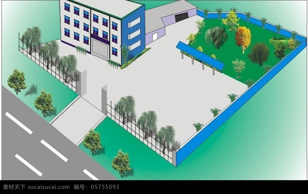 公司效果图 园林 效果图 公司 场地 布置 自然景观 建筑景观 矢量图库